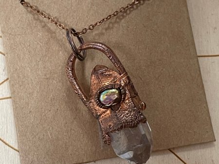 Copper Plated Quartz Point Necklace with Aura Stone Accent - One of a Kind Cheap