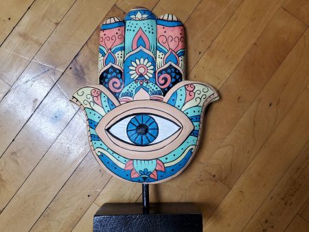 Hand Painted Wooden Hasma With Evil Eye Table Top Decor Hot on Sale