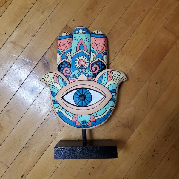 Hand Painted Wooden Hasma With Evil Eye Table Top Decor Hot on Sale