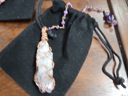 Handmade Wire Wrap Copper and Amethyst Pendulum Fashion