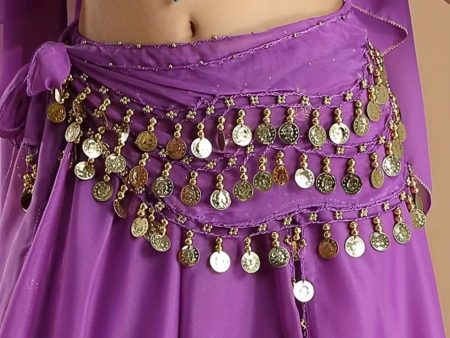 Belly Dance, Hip Scarf, Coin Skirt - Purple Gold Coins Cheap