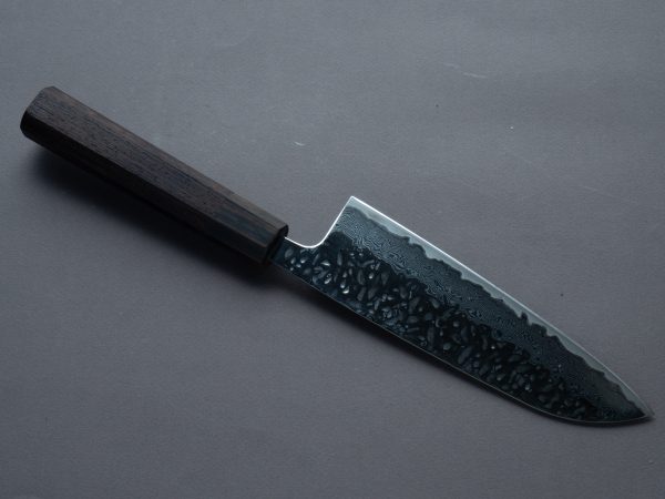 Hitohira - Futana - Stainless Polished - Tsuchime Damascus - 165mm Santoku - Tagayasan Handle on Sale