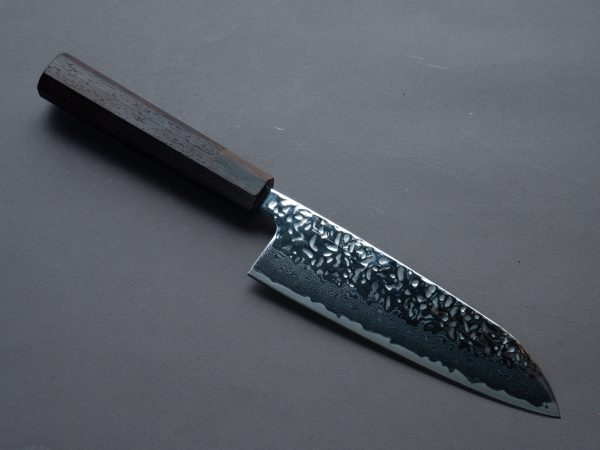 Hitohira - Futana - Stainless Polished - Tsuchime Damascus - 165mm Santoku - Tagayasan Handle on Sale