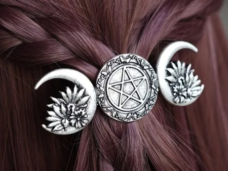 Triple Moon Pentacle Hair Clip For Sale