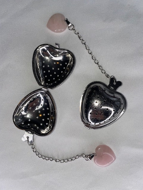 Heart Shaped Tea Stainer with Rose Quartz Crystal Hot on Sale