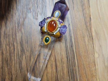 Handmade Natural Crystal Wand - Quartz  and Smokey Amethyst 6 1 2  For Discount