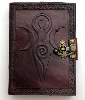 Triple Moon Goddess Embossed Brown Leather Journal w  latch 5 x 7  (Maiden, Mother, Crone) Online Hot Sale