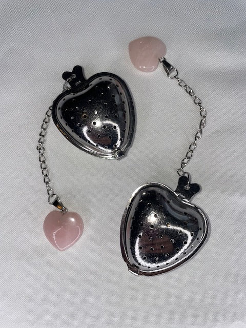 Heart Shaped Tea Stainer with Rose Quartz Crystal Hot on Sale