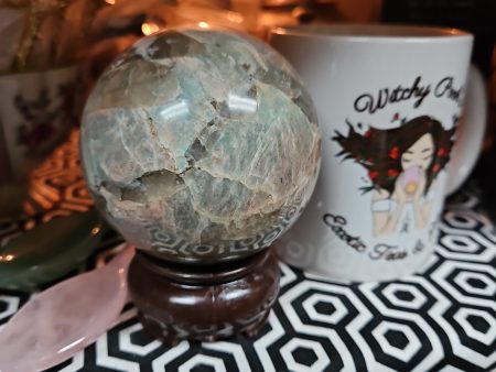 Garnierite ( Green Moonstone ) and  Smokey Quartz Veins Sphere with stand Hot on Sale