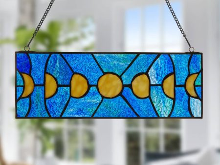 Moon Phases Rectangular Stained Glass Window Panel 5  H Online Hot Sale