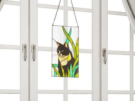 Dixon Tuxedo Cat Stained Glass Window Panel For Cheap