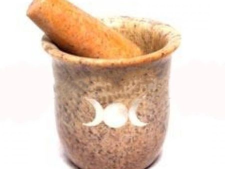 Triple Moon Mother of Pearl Inlay Mortar & Pestle 3  Sale