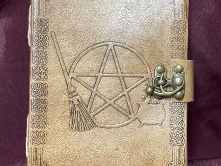 Broom & Pentacle Blonde Leather Journal with Latch 5 x 7 Hot on Sale