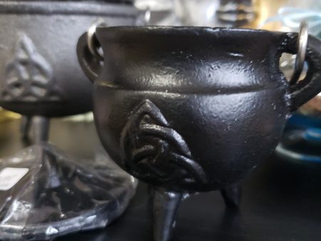 Triquetra Cast Iron Cauldron w  lid 3” on Sale