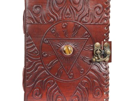 Evil Eye Leather Journal withTiger Eye Stone and Latch 5 x 7   Online