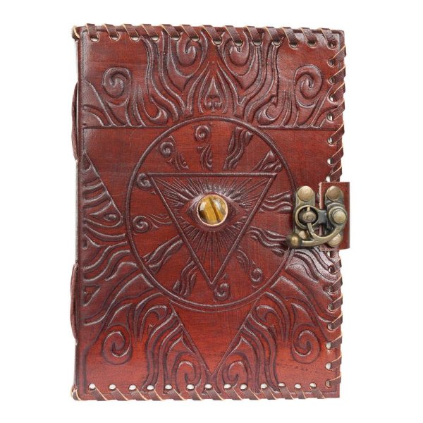 Evil Eye Leather Journal withTiger Eye Stone and Latch 5 x 7   Online