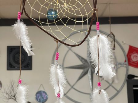 Large Vine Dream Catcher Handmade pink and white beads (curved) Online