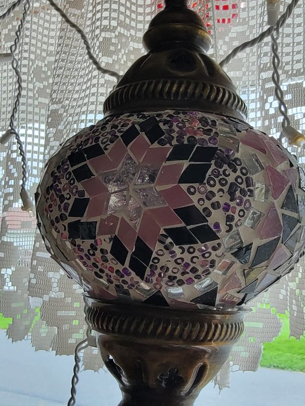 Turkish Ceiling Hanging Lamp, Handmade Small Globe Purples & Pinks For Sale